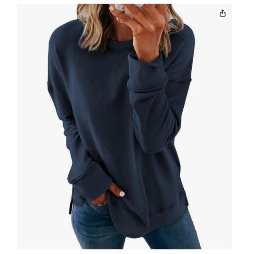 Dokotoo Women's Casual Crew Neck Sweatshirt SMAL Loose Long Sleeve Pullover Blue